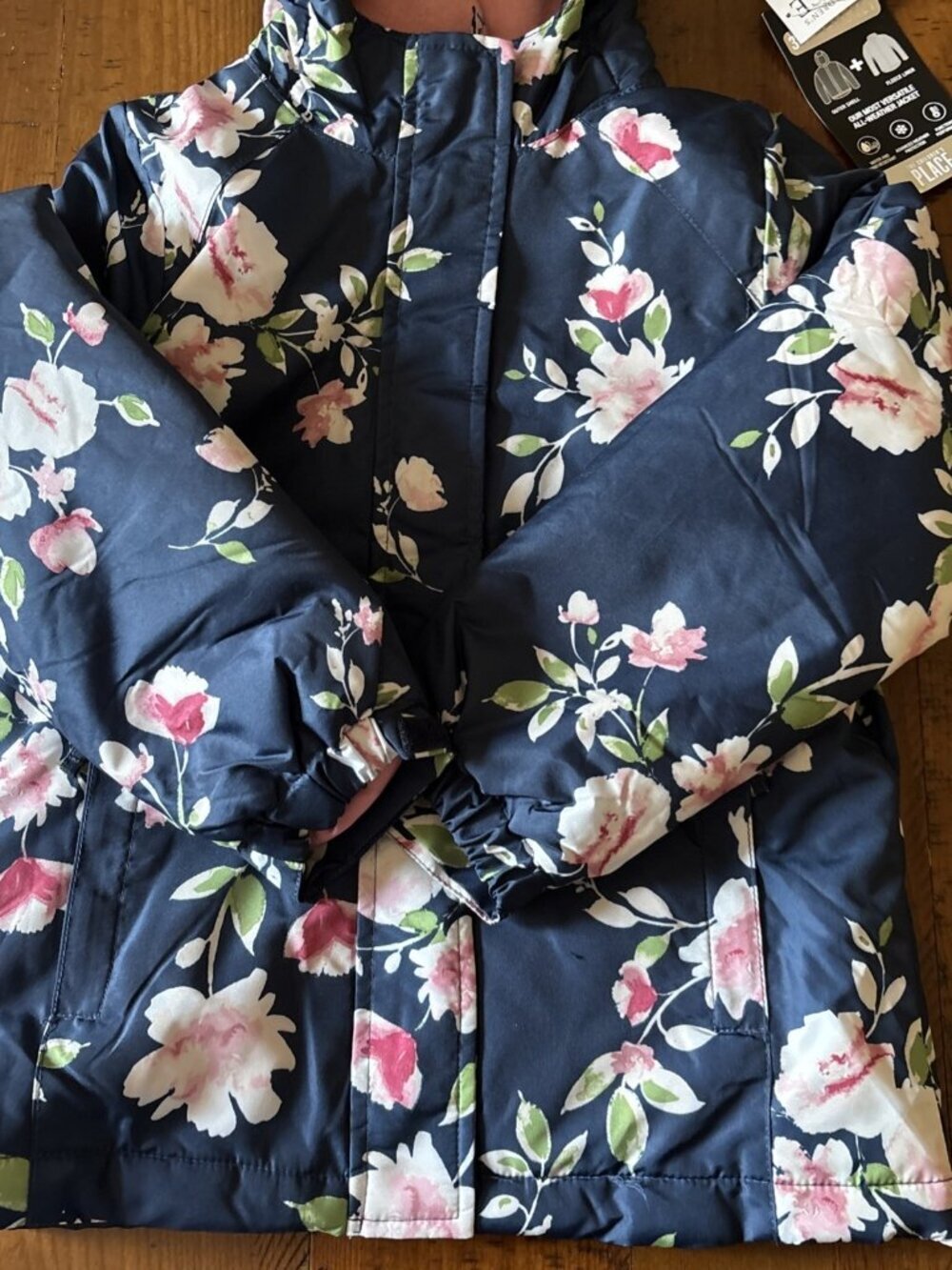 The Children’s Place 3 In 1 Blue Floral Jacket Pink Interior Fleece Size M 7/8 - Picture 2 of 8